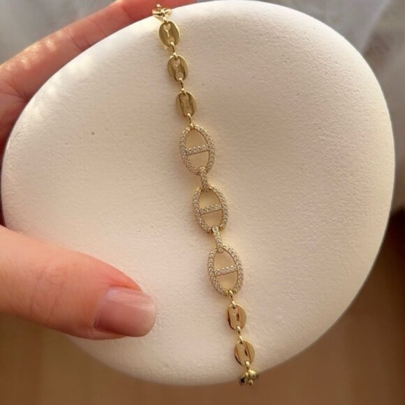 14K Gold Plated Mariner Link Chain Bracelet | Adjustable Waterproof Jewelry - Picture 6 of 13